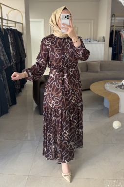 Bordo Elegante Zincir Elbise