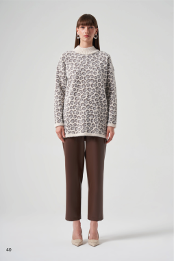 Beyaz Angora Leopar Tunik-7004