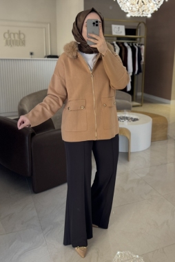 Camel YAKASI KÜRKLÜ TRİKO HIRKA