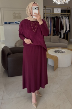 Nuss Mürdüm Jakar Desenli Büzgü Etekli Takım 1058