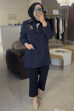 Lacivert SABİT BROŞ DETAYLI GİY-ÇIK