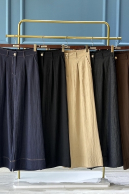 Bej Abelia Kısa Geniş Paça Pantolon