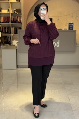 Bordo ŞİFON KOMBİNLİ METAL TOKALI TUNİK