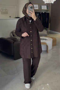 Kahverengi Süet Parçalı Pantolon