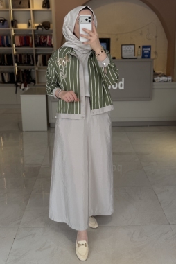 Yeşil BONCUK PUL NAKIŞLI GARNİLİ GÖMLEK VE ETEK TAKIM