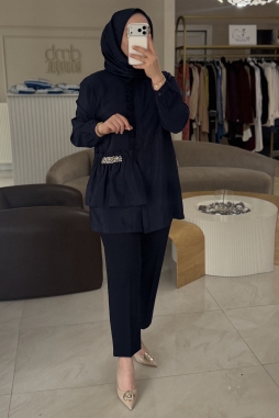 Lacivert FIRFIR DETAYLI TAŞLI GÖMLEK 3016