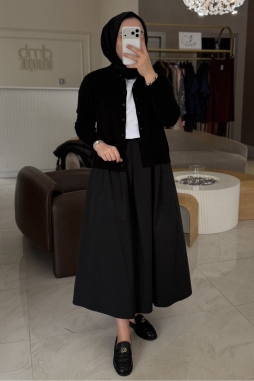 Siyah ELY BELİ LASTİKLİ ETEK