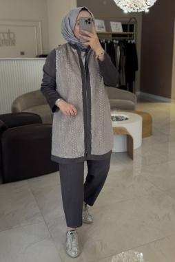 Gri SAÇ ÖRGÜLÜ KÜRK CEKET