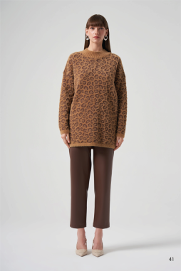 Kahverengi Angora Leopar Tunik-7004