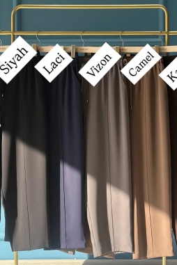 Kahverengi ELEGANCE BELİ LASTİKLİ DAR PAÇA PANTOLON