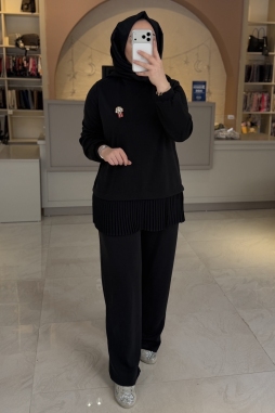Siyah PİLİSE DETAYLI 1079 TAKIM