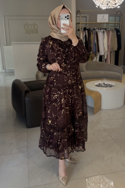 Bordo Benek Desenli Elbise