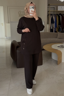 Kahverengi CEPLERİ İP DETAYLI PANTOLONLU 1094 TAKIM