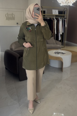 Haki Sabit Broş Detaylı Giy-Çık