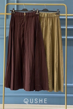 Haki Fermuarlı Kırıştırma Etek 5490