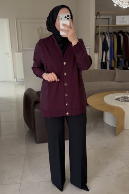 MÜRDÜM FIRFIR DETAYLI JAKAR KUMAŞ MİXLİ TRİKO HIRKA