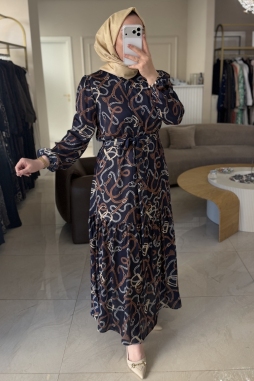 Lacivert ELEGANTE ZİNCİR ELBİSE