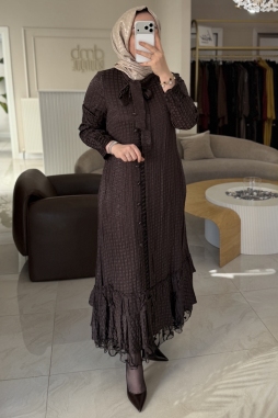 Kahverengi GÜPÜR DETAYLI 6148 ELBİSE