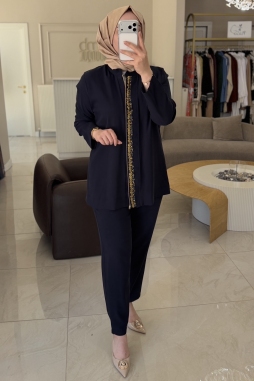 Lacivert İŞLEMELİ FERMUARLI TAKIM