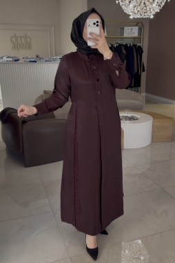Bordo 5966 Düğme Detaylı Elbise