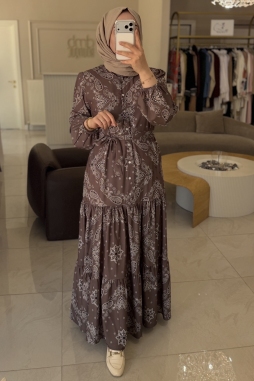 Kahverengi ESTATE DESEN ELBİSE 1799