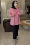 Nuss Pembe Taş İşleme Çizgli Gömlek 3008