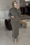 Tıg Trıko Haki Nervür Detay Etek Takım