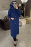 Nuss Saks Mavisi Uzun Düz Hırka