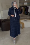 Esswaap Lacivert Denim Baskılı Etekli Takım
