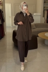 Tıg Trıko Kahverengi Saten Yüzlü Oversize Gömlek