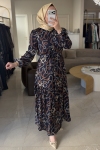 Merwish Lacivert Elegante Zincir Elbise