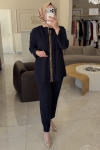 Jenne Premium Lacivert İşlemeli Fermuarlı Takım