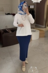 Nuss İndigo Triko Kalem Etek - 013