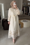 Nuss Krem Fırfır Ve İşleme Detaylı 2053 Elbise