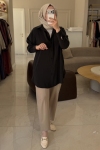 Tıg Trıko Siyah Saten Yüzlü Oversize Gömlek