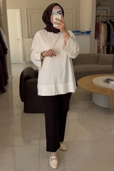 Tıg Trıko Beyaz Manşet Aksesuarlı Tunik