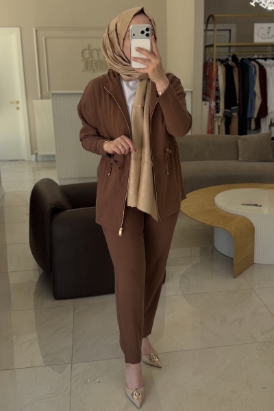Jenne Premium Taba Fermuarlı Bağcık Detaylı Takım