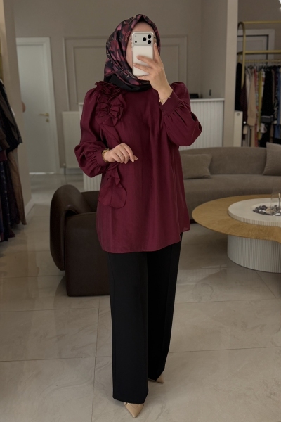 Nuss Mürdüm Fırfır Detaylı Tunik 3011