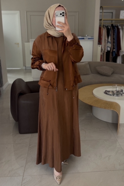 Wennora Camel Jakar Detaylı Ceket Elbise 1012