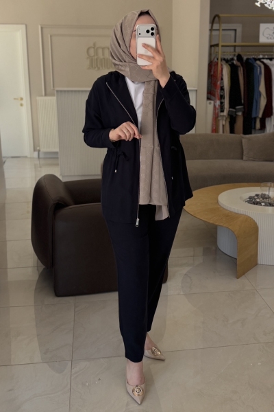 Jenne Premium Lacivert Fermuarlı Bağcık Detaylı Takım