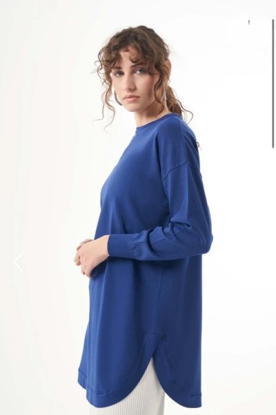 Saks Mavisi Oval Kesim Tunik-1200