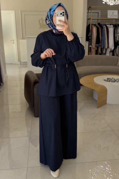 Dmb Butik Lacivert Stropez Eşarp Aksesuarlı Takım 1630