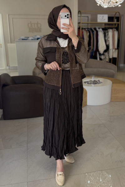 Dmb Butik Kahverengi File Ceketli 3Lü Takım